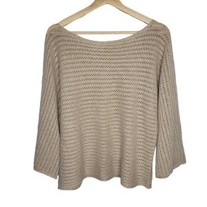 GARNET HILL Pointelle Cashmere Bell-Sleeve Sweater